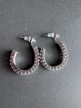 Silver Crystal-Set Hoop Earrings - Women Jewelry